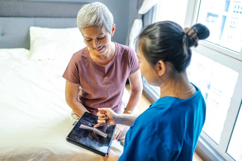 DEXA scan measuring bone density for postmenopausal woman in Kelowna